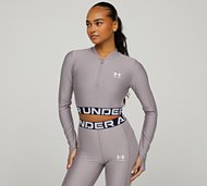 Under Armour Womens HeatGear Rib Quarter Zip Long Sleeve Top - Grey - Size XS