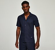 Belier Pleated Short Sleeve Shirt - Navy - Size M