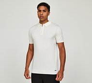 Belier Short Sleeved Quarter Zip Knit Polo Shirt - Beige - Size M