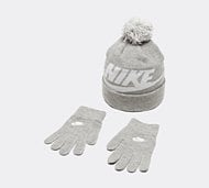 Nike Junior Swoosh Pom Beanie and Glove Set - Grey - Size ONE SIZE