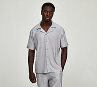 Celebre Pleated Revere Resort Shirt - Grey - Size M