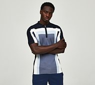 Celebre Knit Panel Polo Shirt - Blue - Size XS