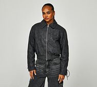 Dripmade Womens Obscure Cropped Faux Leather bomber Jacket - Black - Size XS