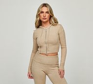 Glamorous Womens Knitted Full Zip Hoodie - Beige - Size XL