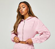 Dripmade Womens Emnity Ruched Crop Full Zip Hoodie - Pink - Size XS