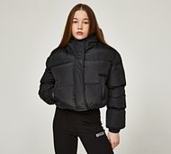 Glamorous Girls Crop Hooded Puffer Jacket - Black - Size S/G