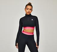Montirex Womens Zip Icon Contrast Crop 2.0 Quarter Zip Top - Black - Size S