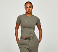 Ds Vu Womens Applique Baby T-Shirt - Green - Size XXS