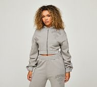 Dripmade Womens Emnity Ruched Crop Full Zip Hoodie - Grey - Size XS
