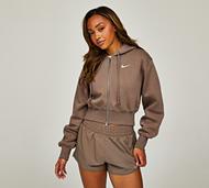 Nike Womens Phoenix Oversize Cropped Full Zip Hoodie - Brown - Size L