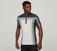 Celebre Knit Panel Polo Shirt - Grey - Size S