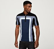 Celebre Knit Panel Polo Shirt - Blue - Size XS