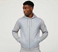 Celebre Woven Overlay Full Zip Hoodie - Grey - Size S
