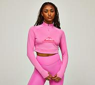 Monterrain Womens Glide Crop Quarter Zip Long Sleeve T-Shirt - Pink - Size XS