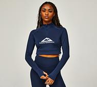 Monterrain Womens Glide Crop Quarter Zip Long Sleeve T-Shirt - Navy - Size S