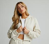 Nicce Womens Ersa Crop Full Zip Hoodie - Beige - Size XS