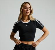 adidas Originals Womens 3-Stripes Baby T-Shirt - Black - Size XS