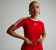 adidas Originals Womens 3-Stripes Baby T-Shirt - Red - Size S