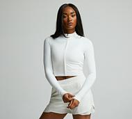 Forena Womens SLB Ruched Long Sleeved Zip Top - White - Size XS