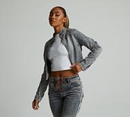 Dripmade Womens Hellfire Denim Jacket - Grey - Size L